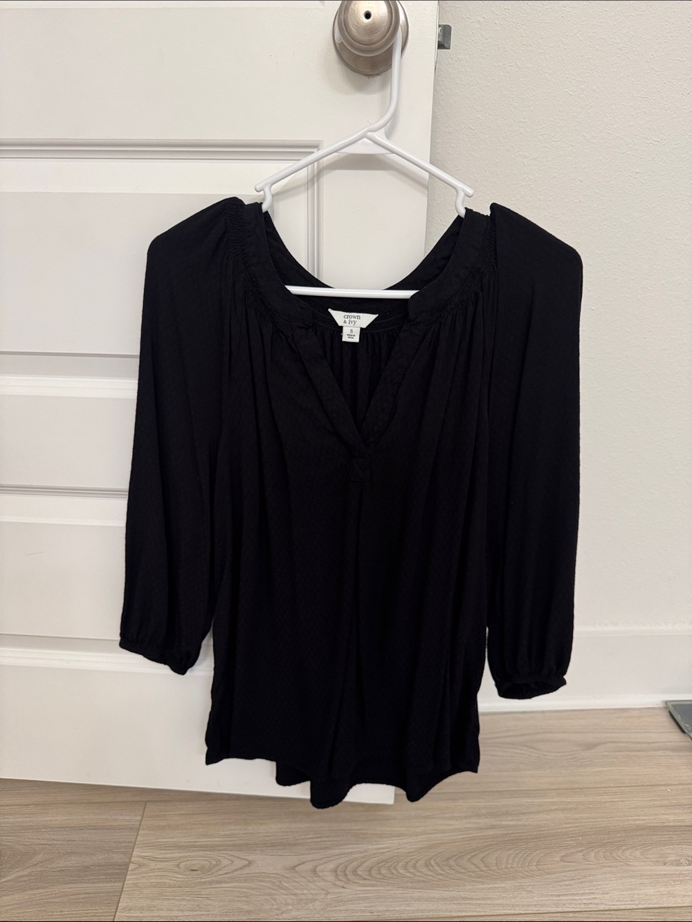 crown & ivy Black Peasant Blouse